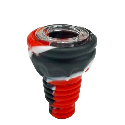 Piteira cónica em silicone vermelho, preto e branco com topo em vidro transparente