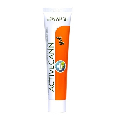 tubo de gel ACTIVE CANN branco e laranja com texto