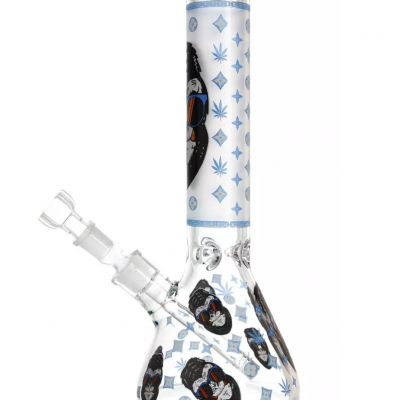 Piteira de vidro transparente com decoração de caveiras azuis