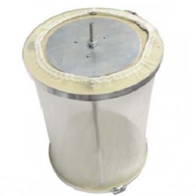 Filtro cilíndrico branco com estrutura metálica e haste central