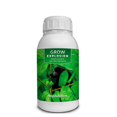 Frasco branco com rótulo verde de fertilizante com imagem de macaco e folhas