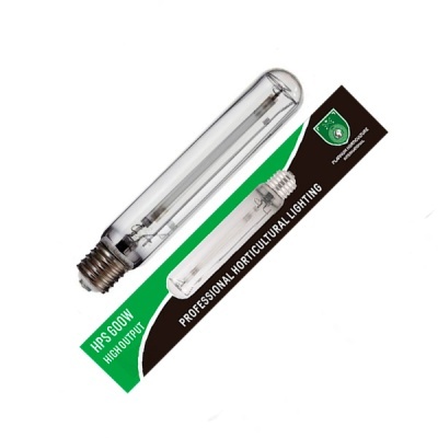 Lâmpada tubular HPS 600W e embalagem com texto para iluminação horticultural
