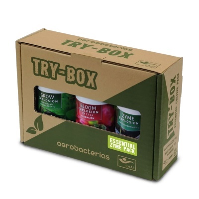 Embalagem TRY-BOX com três frascos de agrobacterias para plantas