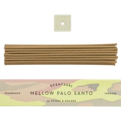 Conjunto de incenso Mellow Palo Santo com 30 pauzinhos e suporte cerâmico