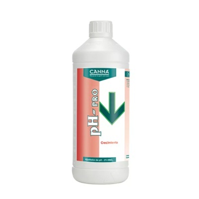 Frasco branco de plástico com rótulo vermelho e branco, produto pH-PRO Crescimiento da CANNA