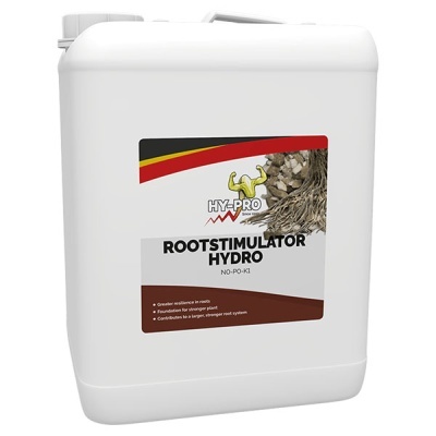 Recipiente plástico branco com etiqueta de produto HY-PRO ROOTSTIMULATOR HYDRO