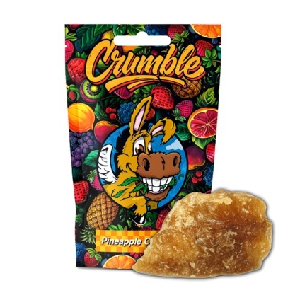 Pacote colorido de Crumble com caricatura de burro e cristal castanho