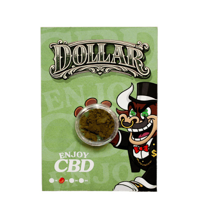 Embalagem verde de CBD com personagem de touro cartoon e texto ENJOY CBD