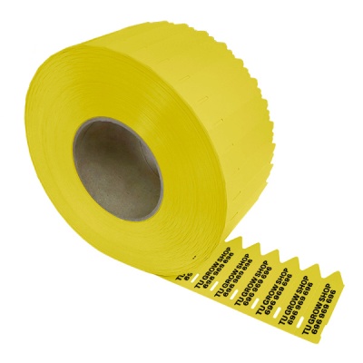 Rolo de etiquetas amarelas com texto preto TU GROW SHOP 696 969 696