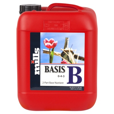 Recipiente vermelho com rótulo de nutriente base Mills BASIS B