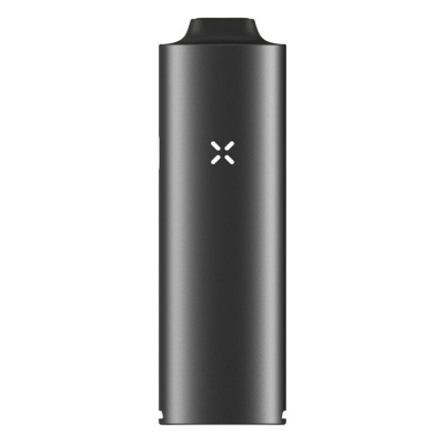 Dispositivo preto cilíndrico com logo branco em fundo branco
