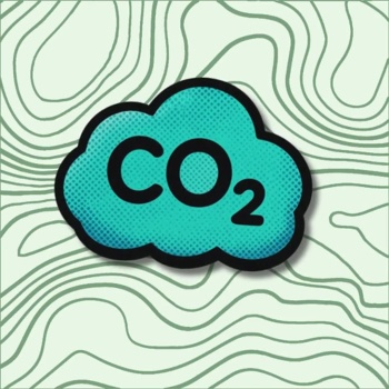 Nuvem azul com texto CO2 sobre fundo com linhas onduladas