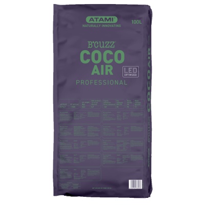 Saco roxo de substrato Bcuzz COCO AIR Professional 100L da marca Atami com texto verde e branco