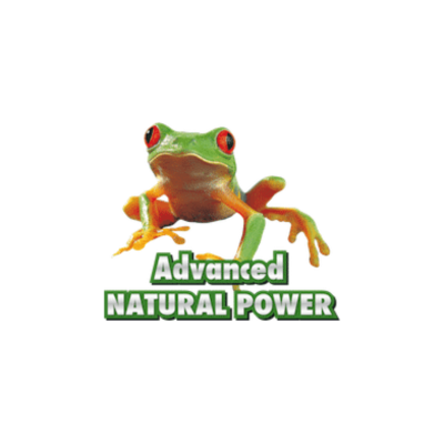 Sapo verde com texto 'Advanced NATURAL POWER'