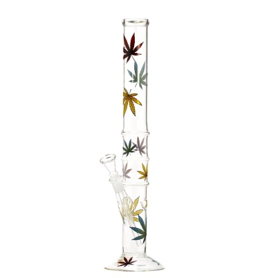 Bong de vidro transparente decorado com folhas coloridas