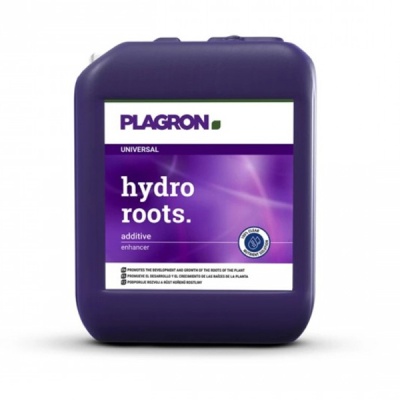 Recipiente plástico roxo com rótulo branco e roxo do produto Plagron Hydro Roots