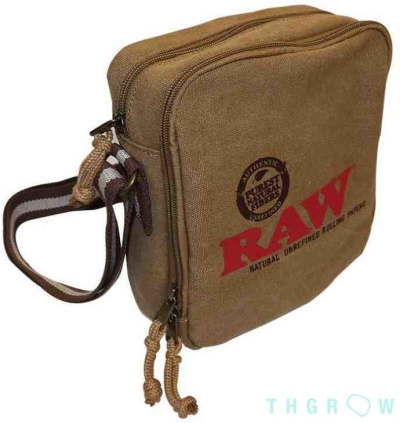 Bolsa castanha RAW com zíper e alça listrada
