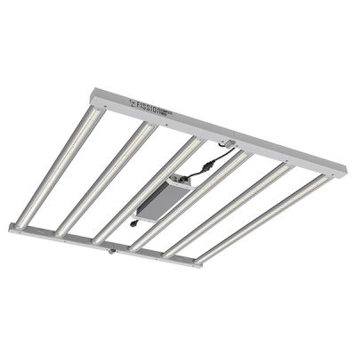 Luminária LED retangular branca com barras de luz e texto Fission