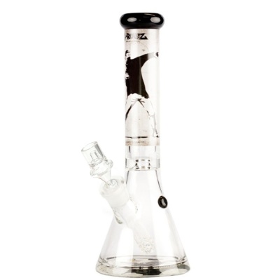 Bong de vidro transparente com base cónica e bocal preto