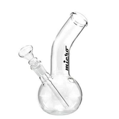 Bong de vidro transparente com palavra micho no tubo vertical