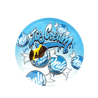 Design gráfico circular azul e branco com texto Ice Cream e Only CBD
