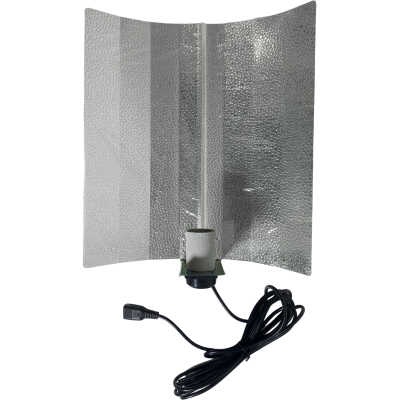 Refletor de luz prateado texturizado com base e cabo preto