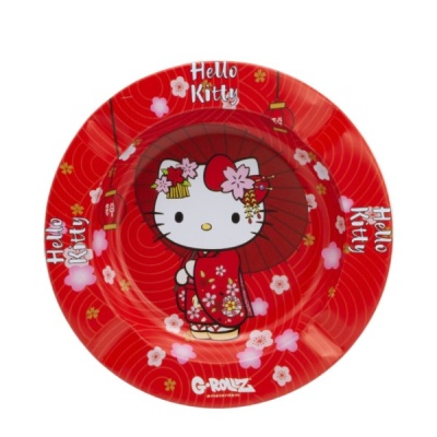 Prato plástico vermelho Hello Kitty com quimono e guarda-chuva vermelho