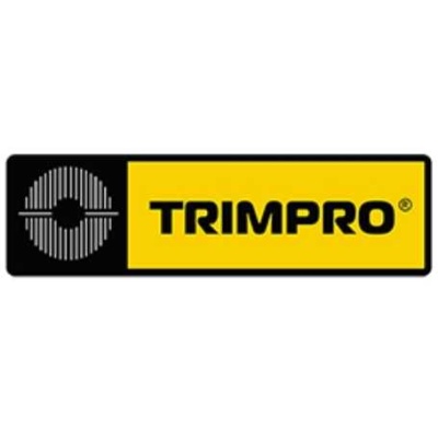 Logótipo TRIMPRO com fundo amarelo e preto e símbolo circular