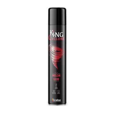 Frasco spray verniz cabelo King Cyclone Melon Gum preto e vermelho