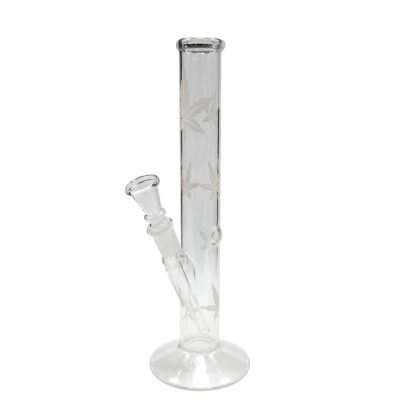 Bong de vidro transparente com folhas gravadas