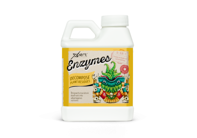 Frasco branco com etiqueta amarela e design colorido de criatura estilizada