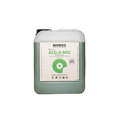 Recipiente plástico branco e verde com etiqueta Biobizz Original Alga-Mic