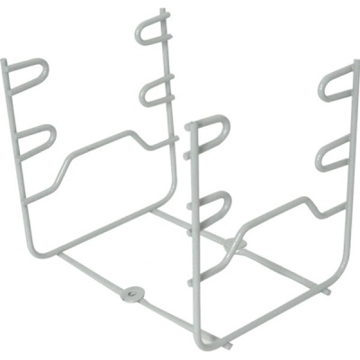 Suporte metálico branco para organização com formato curvado e base quadrada