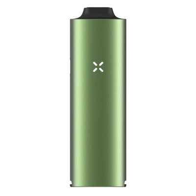 Vaporizador portátil verde metálico com topo preto e símbolo branco X