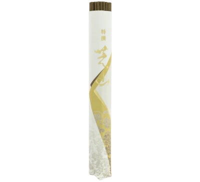 Rolo de papel decorativo branco com detalhes dourados e cinzentos e texto asiático dourado