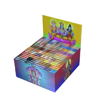 Caixa com livros coloridos de figuras religiosas hindus