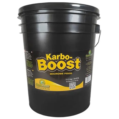 Balde preto com etiqueta Karbo-Boost Microbe Food