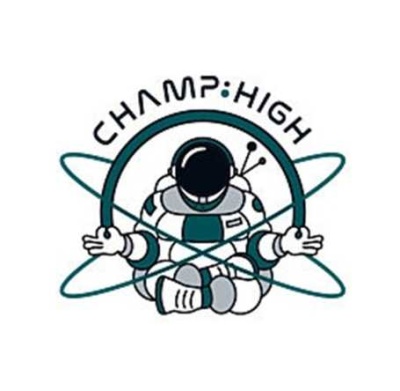 Logótipo de astronauta a meditar com texto CHAMP:HIGH