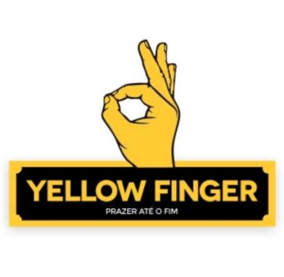 Logótipo com mão amarela e texto YELLOW FINGER PRAZER ATÉ O FIM