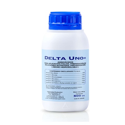frasco branco com tampa azul e rótulo azul claro do produto Delta Uno