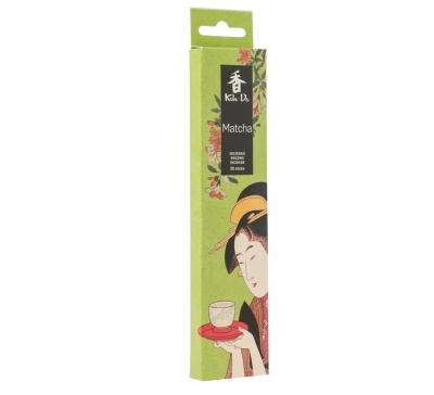 Embalagem verde para incenso Koh-Do Matcha com ilustração japonesa