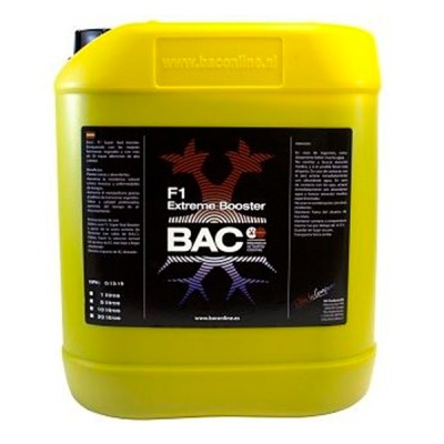 Recipiente amarelo com rótulo preto contendo BAC F1 Extreme Booster