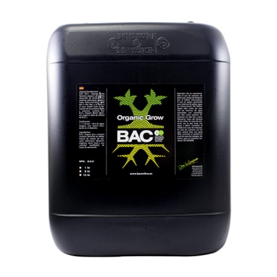 Recipiente preto de plástico com rótulo Organic Grow BAC