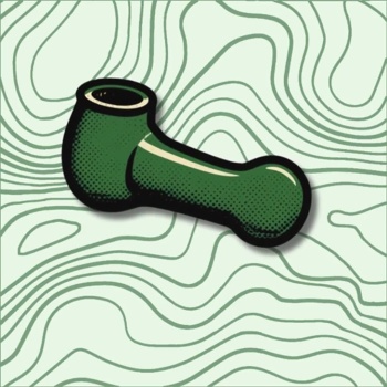 Cachimbo verde animado numa sequência de frames sobre fundo claro com linhas verdes