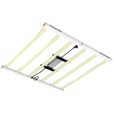 Luminária LED retangular branca com cinco barras de luz e textos IGNATOR e HeroLED D720W