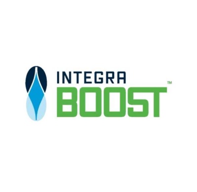 Logótipo com texto INTEGRA BOOST e símbolo em azul