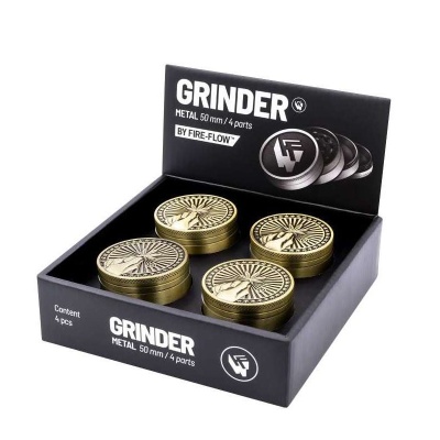 Conjunto de 4 grinders metálicos dourados em caixa preta