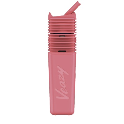 Dispositivo rosa de vaporização com tampa aberta e o texto Vpazy