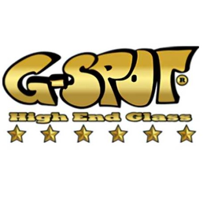 Logótipo dourado com texto G-SPOT High End Glass e seis estrelas