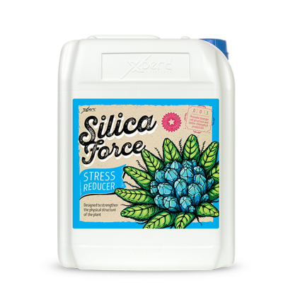 Recipiente branco de plástico com rótulo colorido de produto Silica Force Stress Reducer